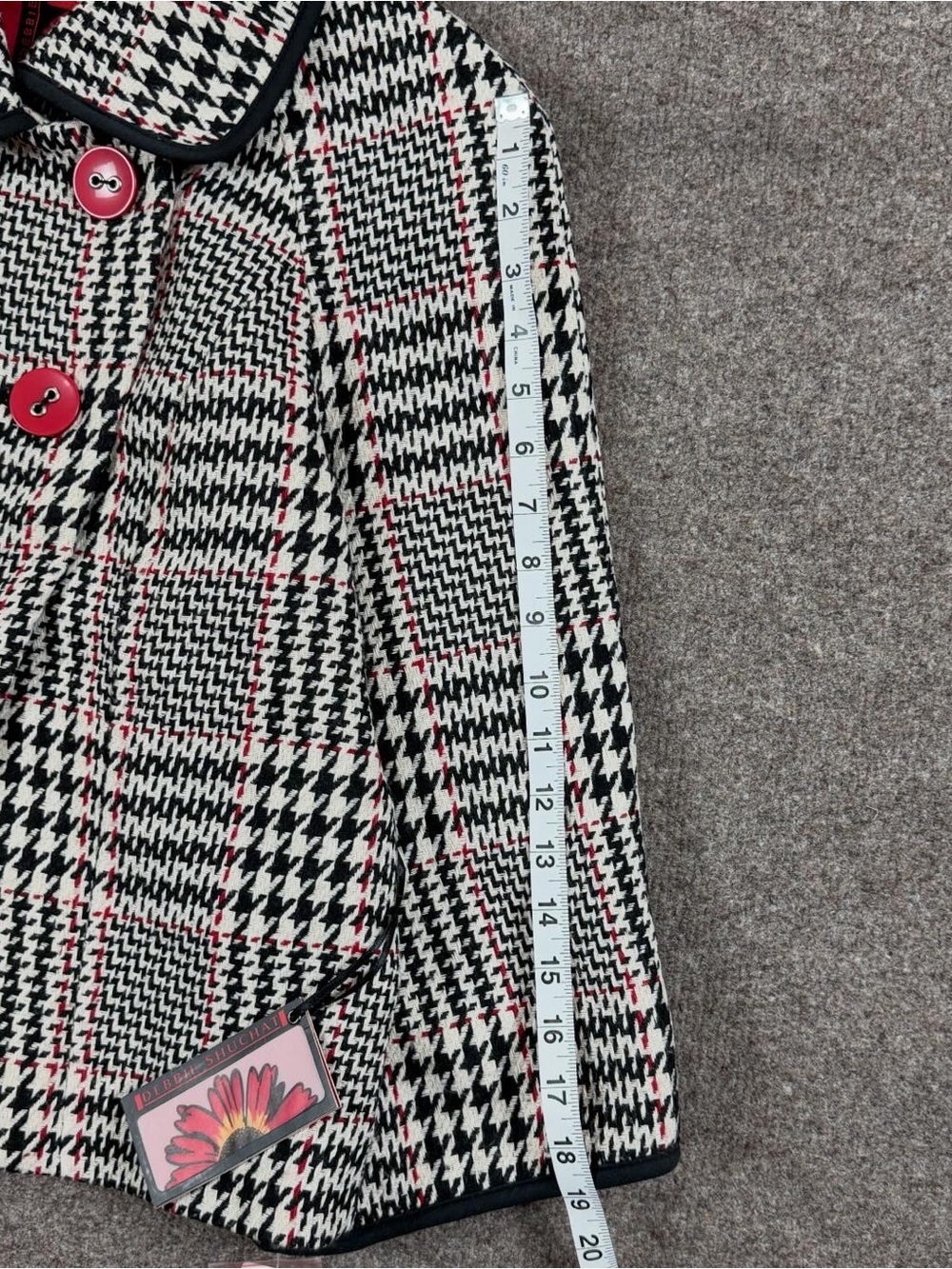 NWT Black White Red Houndstooth Wool Blend Jacket Women’s L Asymmetrical Collar - Picture 9 of 11